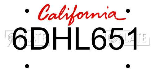 6DHL651 California License Plate