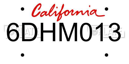 6DHM013 California License Plate