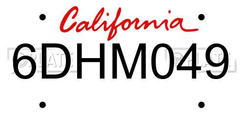 6DHM049 California License Plate