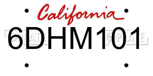 6DHM101 California License Plate
