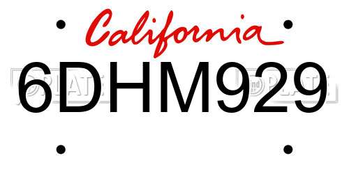 6DHM929 California License Plate