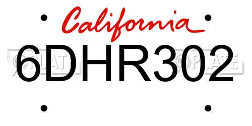 6DHR302 California License Plate