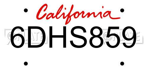 6DHS859 California License Plate