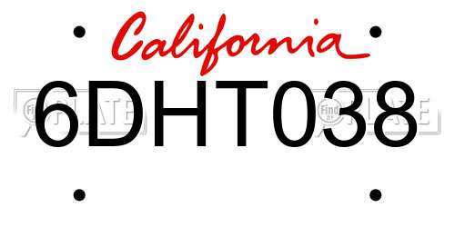 6DHT038 California License Plate