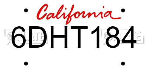 6DHT184 California License Plate
