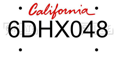 6DHX048 California License Plate