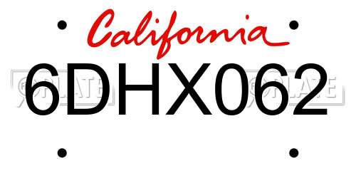 6DHX062 California License Plate