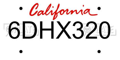 6DHX320 California License Plate
