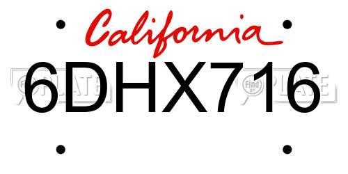 6DHX716 California License Plate