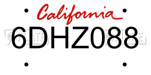 6DHZ088 California License Plate