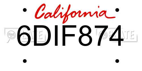 6DIF874 California License Plate
