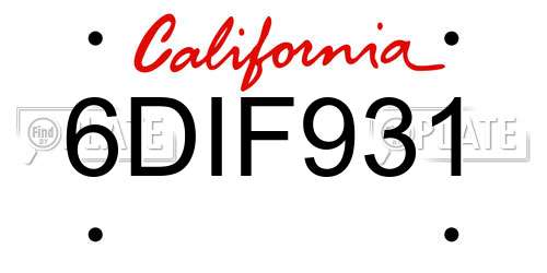 6DIF931 California License Plate