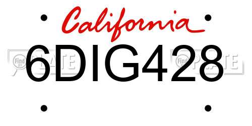 6DIG428 California License Plate