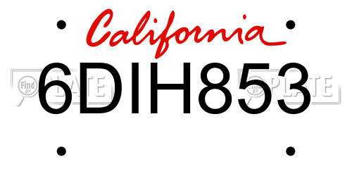 6DIH853 California License Plate