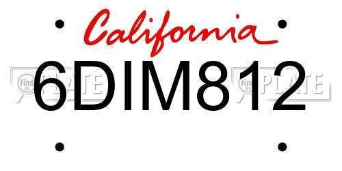 6DIM812 California License Plate