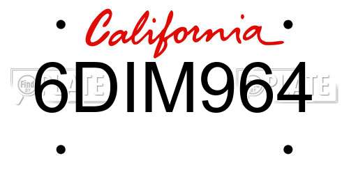 6DIM964 California License Plate