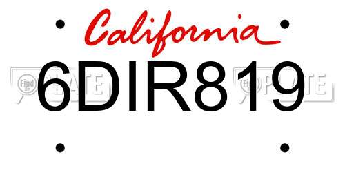 6DIR819 California License Plate