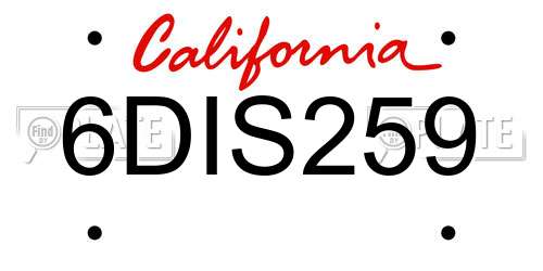 6DIS259 California License Plate