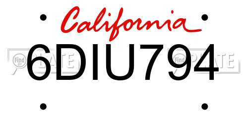 6DIU794 California License Plate
