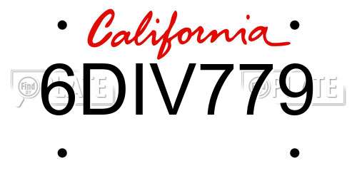 6DIV779 California License Plate