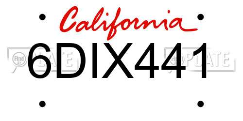 6DIX441 California License Plate