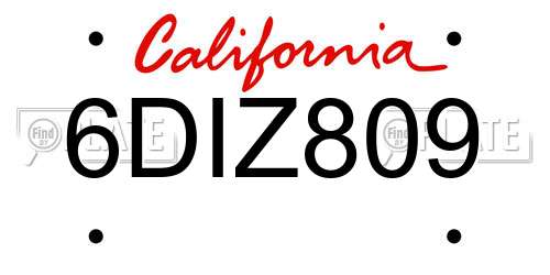 6DIZ809 California License Plate