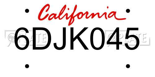 6DJK045 California License Plate