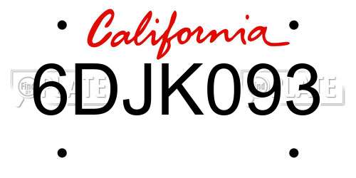 6DJK093 California License Plate