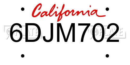 6DJM702 California License Plate