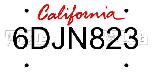 6DJN823 California License Plate