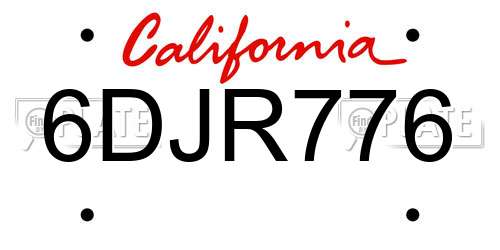 6DJR776 California License Plate