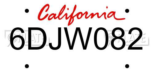 6DJW082 California License Plate