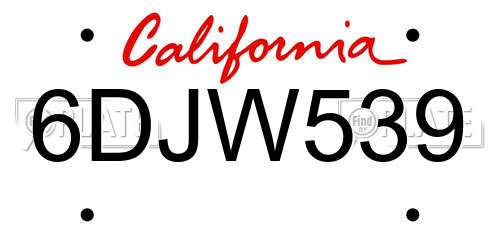 6DJW539 California License Plate
