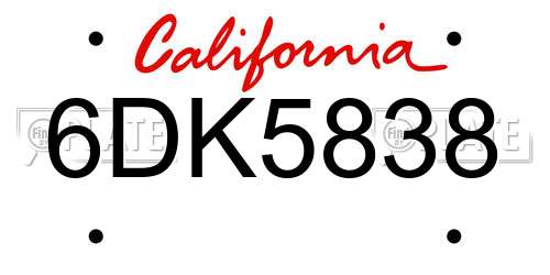 6DK5838 California License Plate