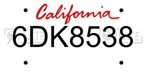 6DK8538 California License Plate