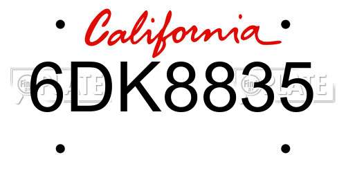 6DK8835 California License Plate