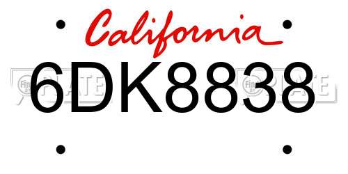 6DK8838 California License Plate