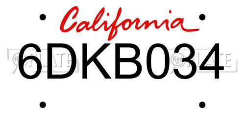 6DKB034 California License Plate