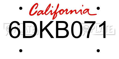 6DKB071 California License Plate