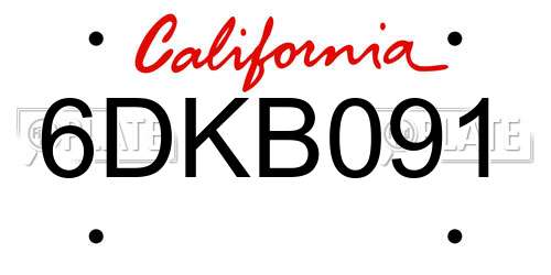6DKB091 California License Plate