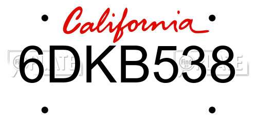6DKB538 California License Plate
