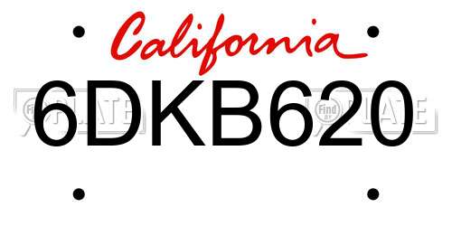 6DKB620 California License Plate
