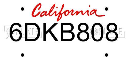 6DKB808 California License Plate