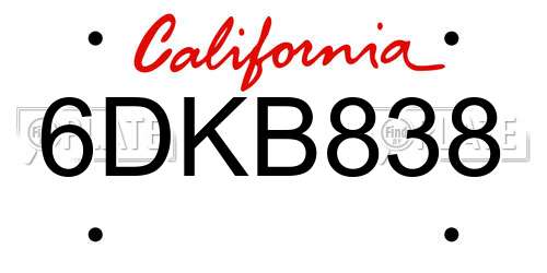 6DKB838 California License Plate