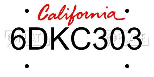 6DKC303 California License Plate