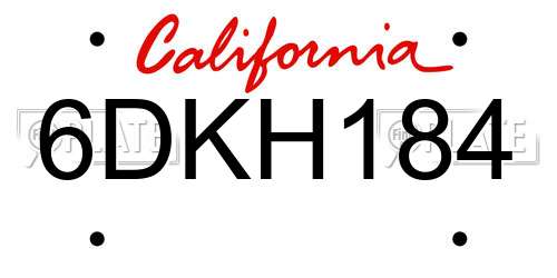 6DKH184 California License Plate