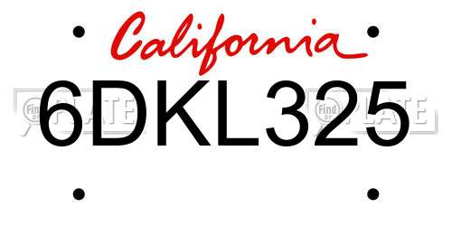6DKL325 California License Plate