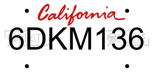 6DKM136 California License Plate