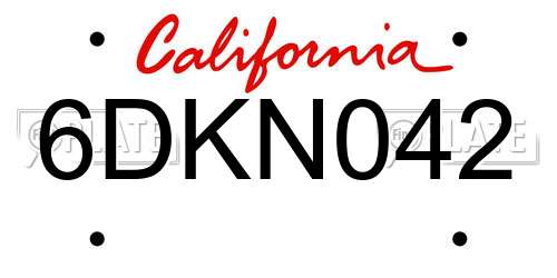 6DKN042 California License Plate