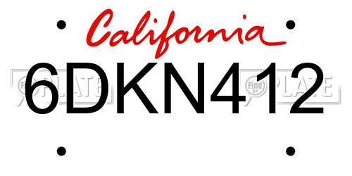6DKN412 California License Plate